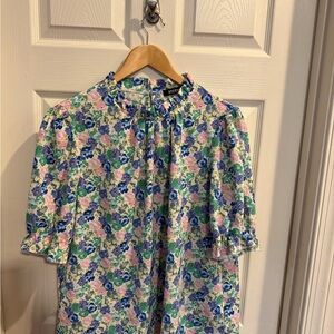 BTFBM Floral Print Blouse with Ruffle Neck